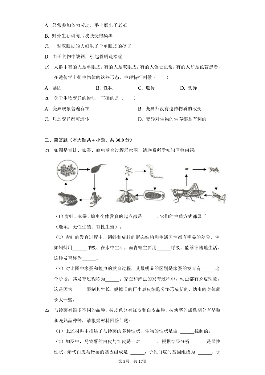 2021-2022学年河南省开封市兰考县八年级（下）期中生物试卷（word版 含解析）