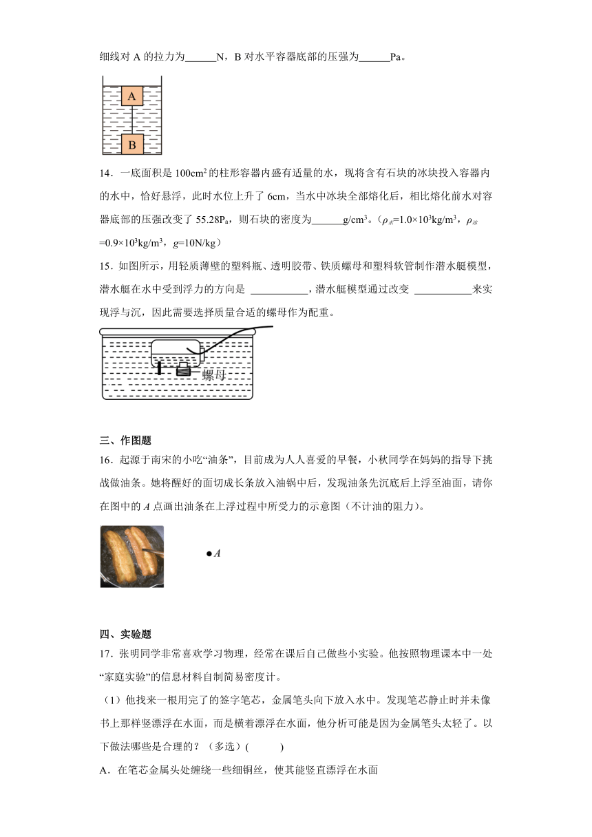 10.3物体的浮沉条件及应用（含答案）  2023-2024学年人教版物理八年级下册