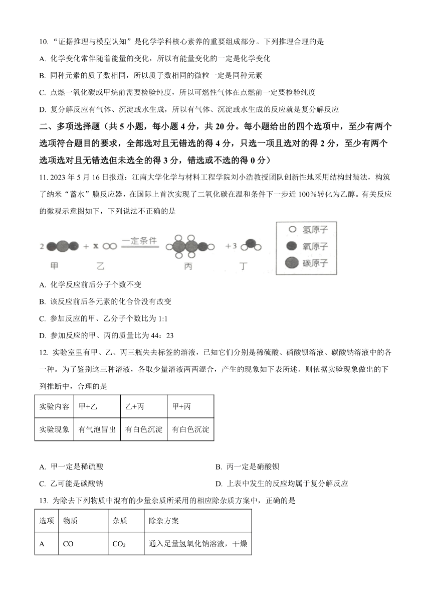 2023年山东省济南市莱芜区中考三模化学试题（含解析）