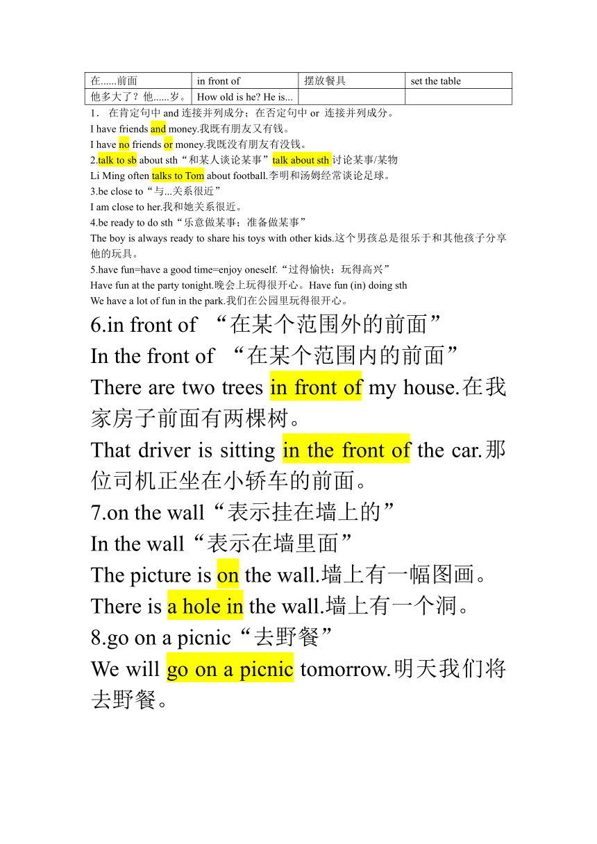 冀教版七年级英语上册 Unit5复习讲义