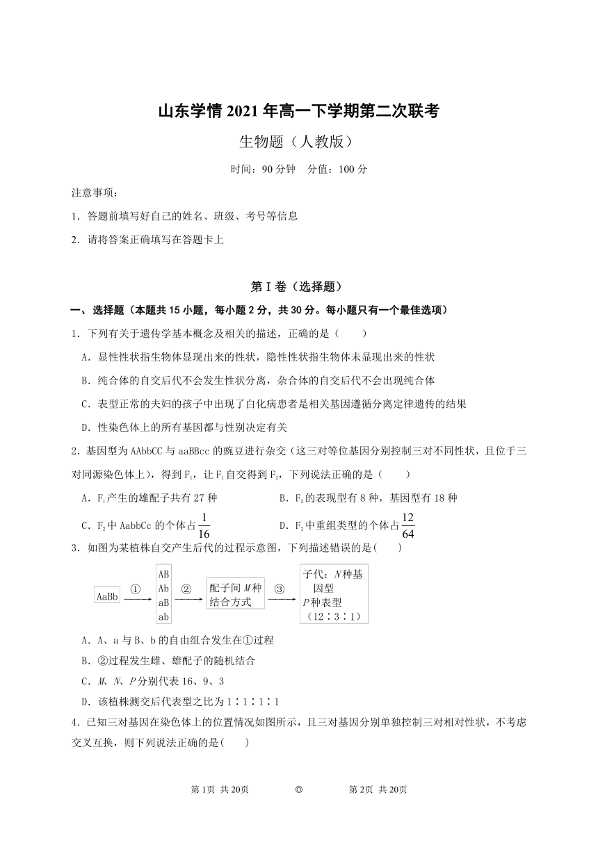 山东省六校“山东学情”2020-2021学年高一下学期6月第二次联考生物试卷 Word版含解析