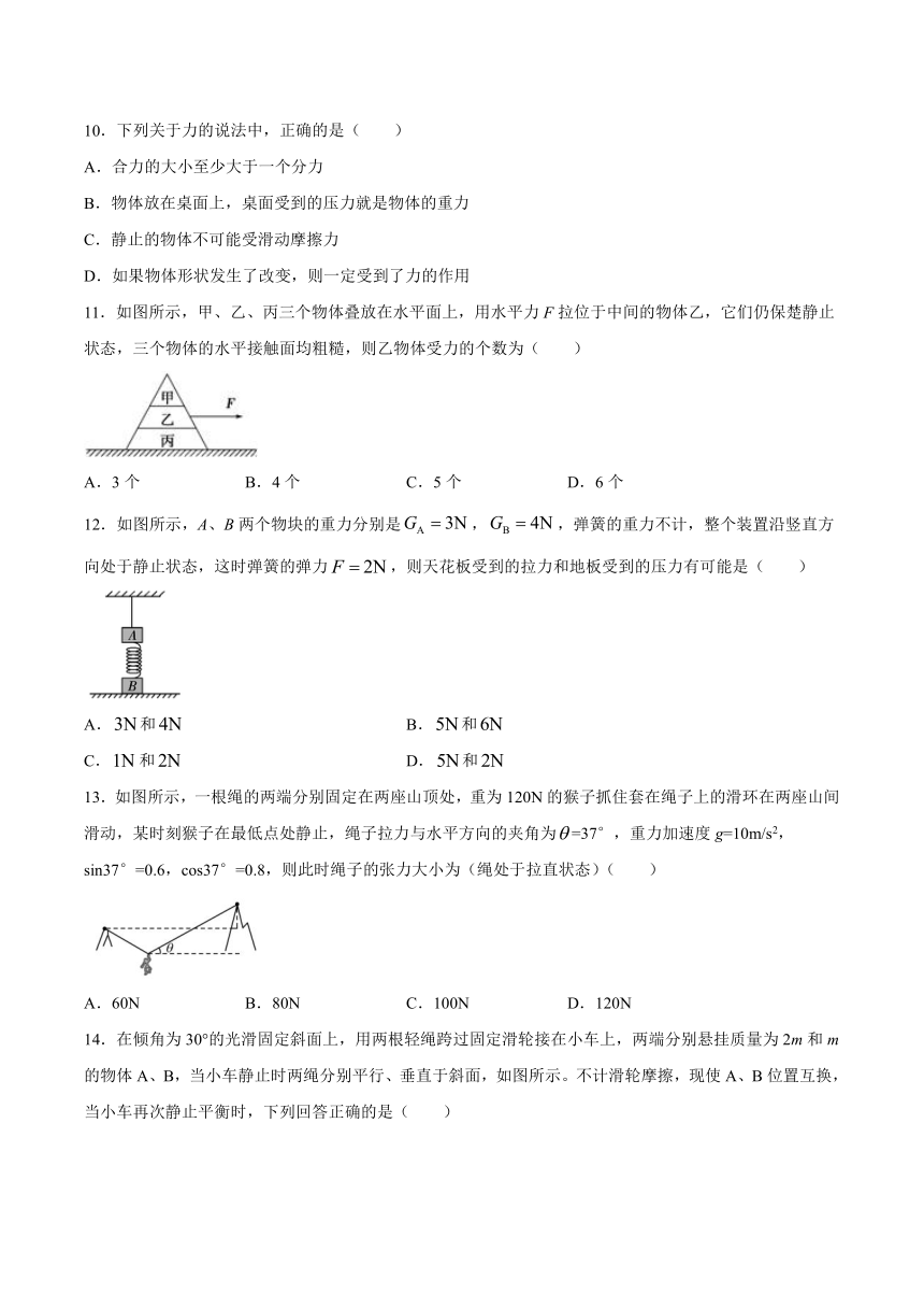 教科版（2019）物理 必修第一册 期末复习练习2：第三章 相互作用（含答案）