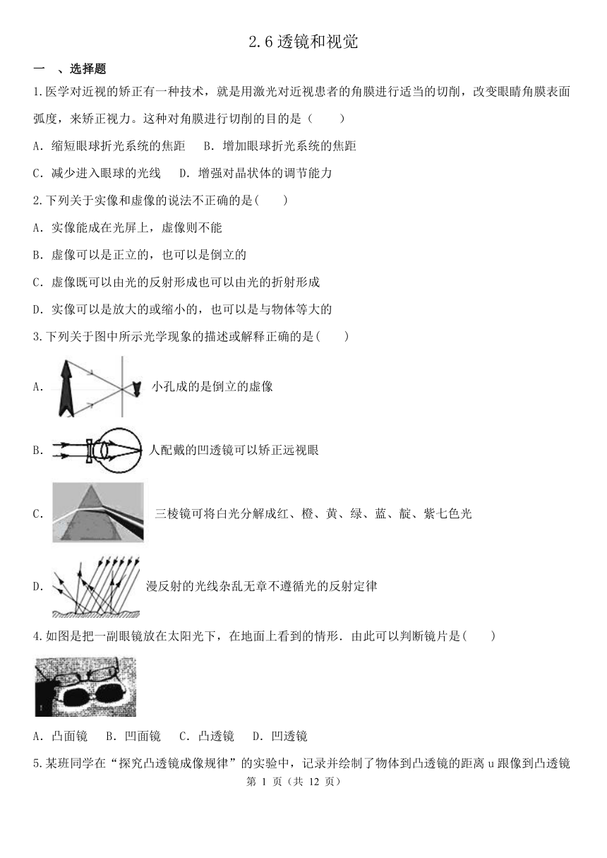 2.6 透镜和视觉 同步练习（含解析）