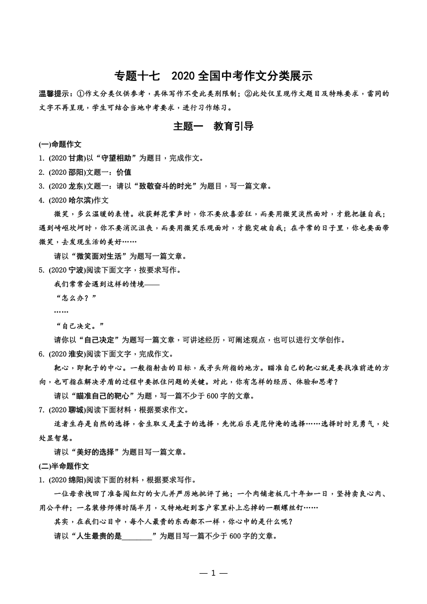 中考语文总复习 专题十七2020全国中考作文分类展示 例文