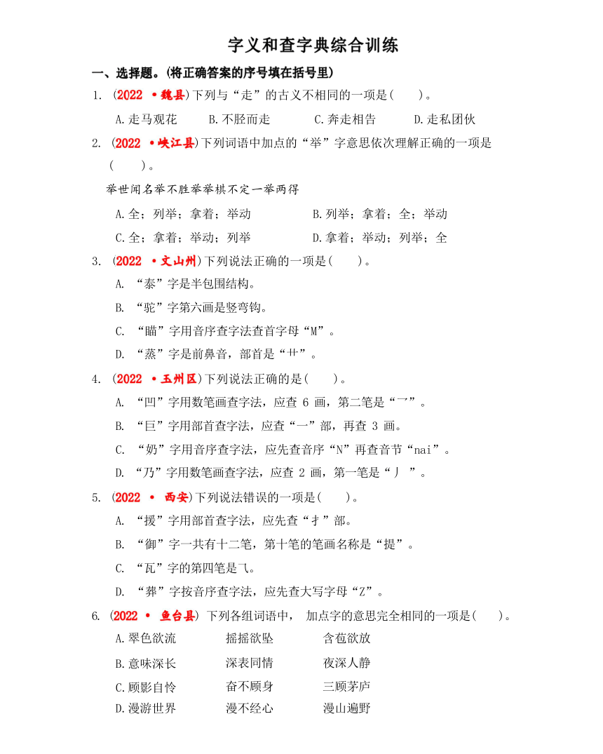 2023年小升初语文 字义和查字典综合训练（有解析）