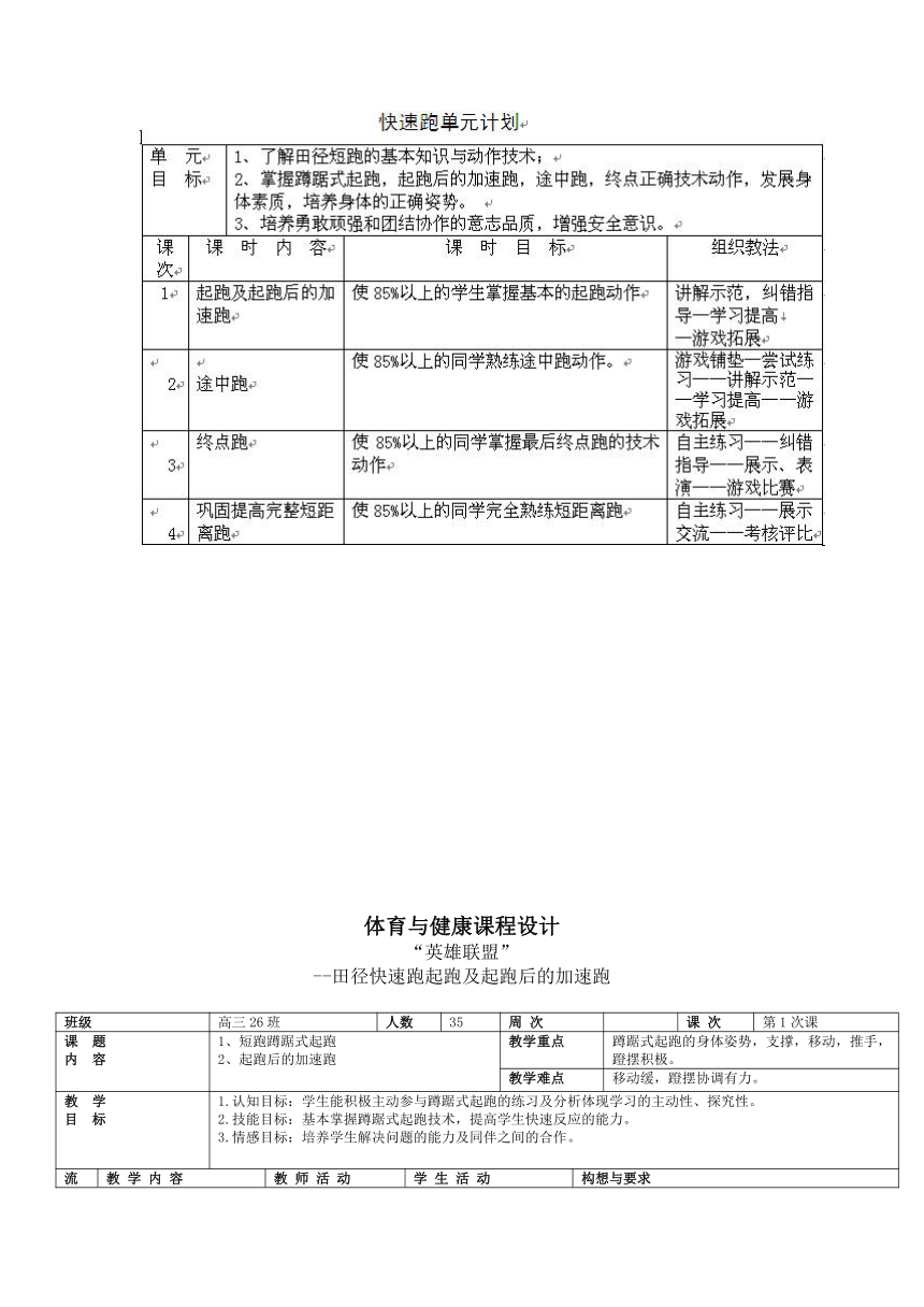 2021-2022学年人教版高中体育与健康全一册“英雄联盟”情境教学-田径快速跑起跑及起跑后的加速跑 教案