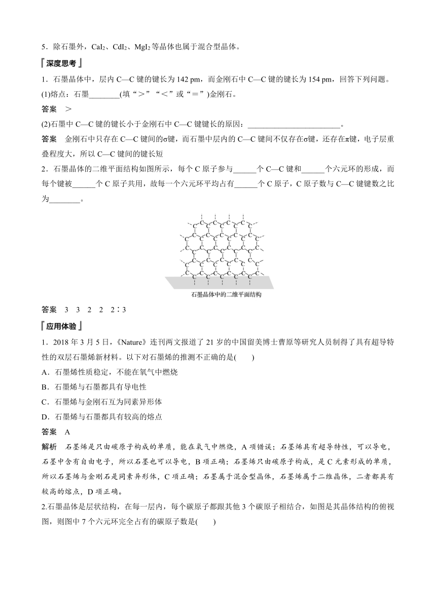 高中化学苏教版（2021） 选择性必修2 专题3 第四单元 第2课时　分子晶体　混合型晶体