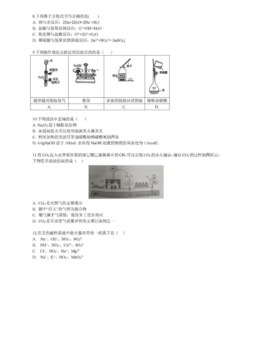 湖北省武汉市2021-2022学年高一上学期期中统考化学试题（扫描版含答案）