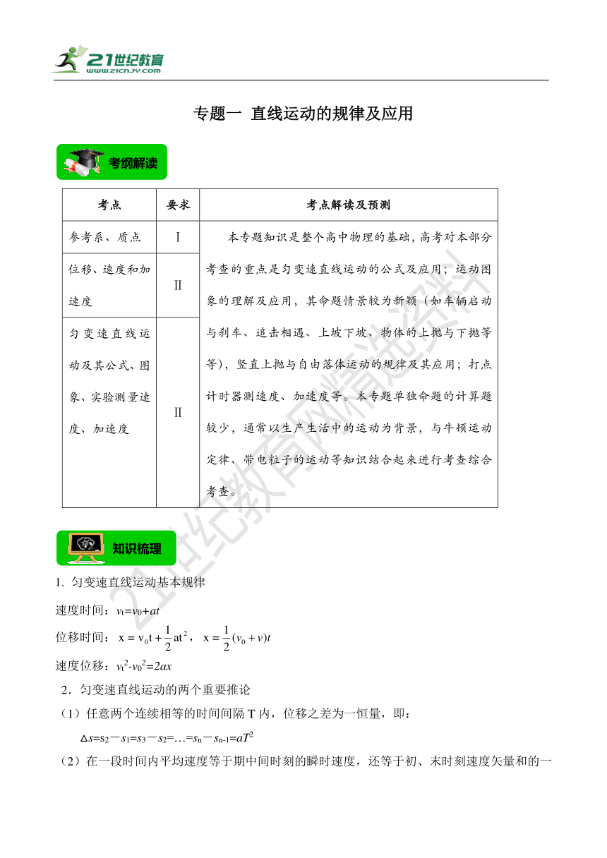 【高分攻略】高考物理二轮  夯基提能   专题1 直线运动的规律及应用（含解析）