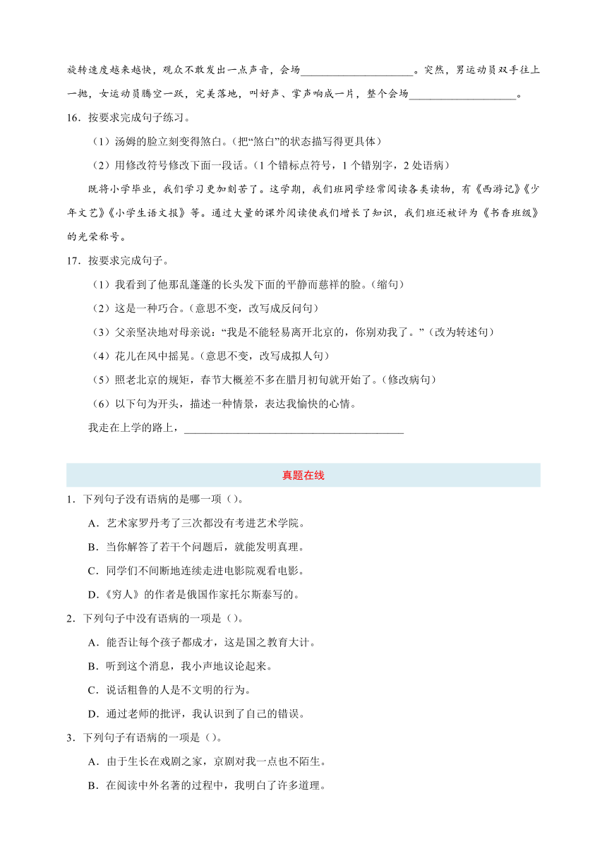 2024年小升初语文专项训练专题04 句法实践二（病句、修辞、标点、排序）-备战（含答案解析）