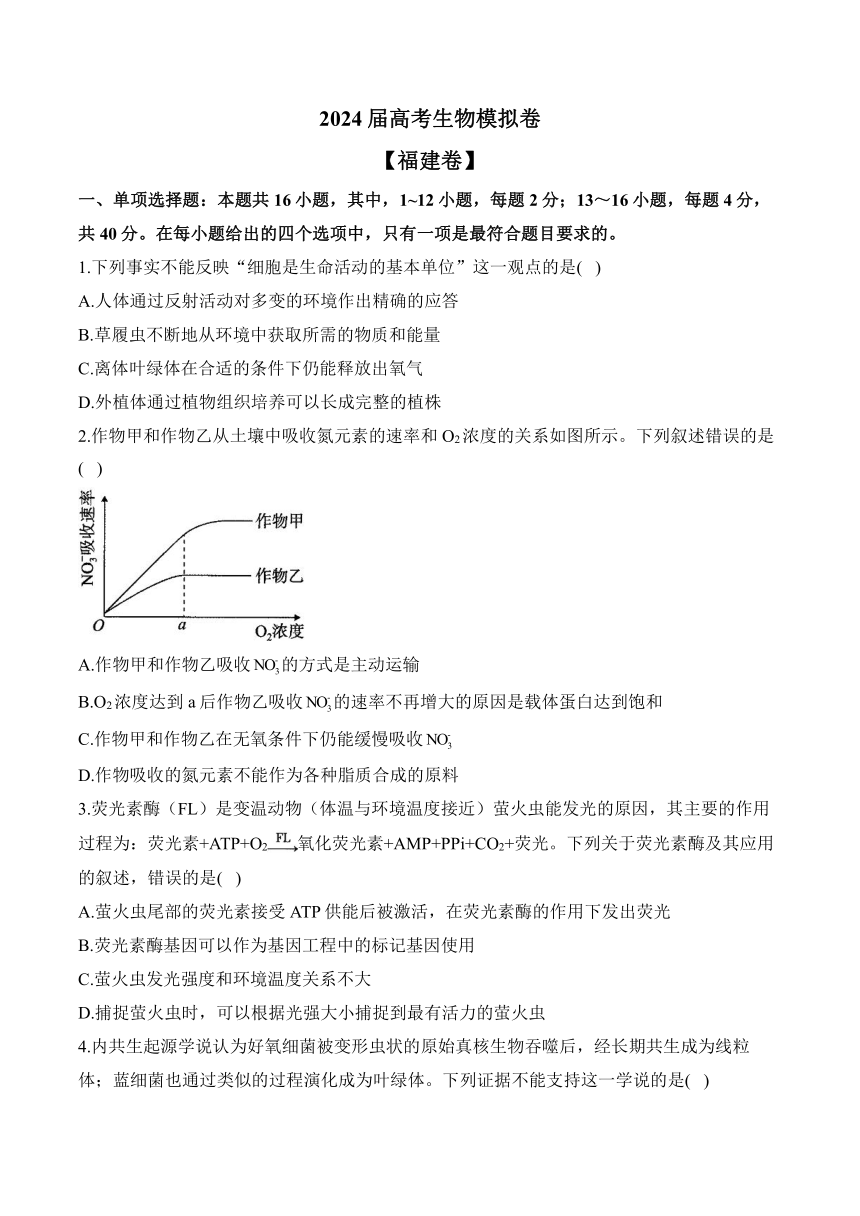 2024届高考生物模拟卷 【福建卷】（含解析）