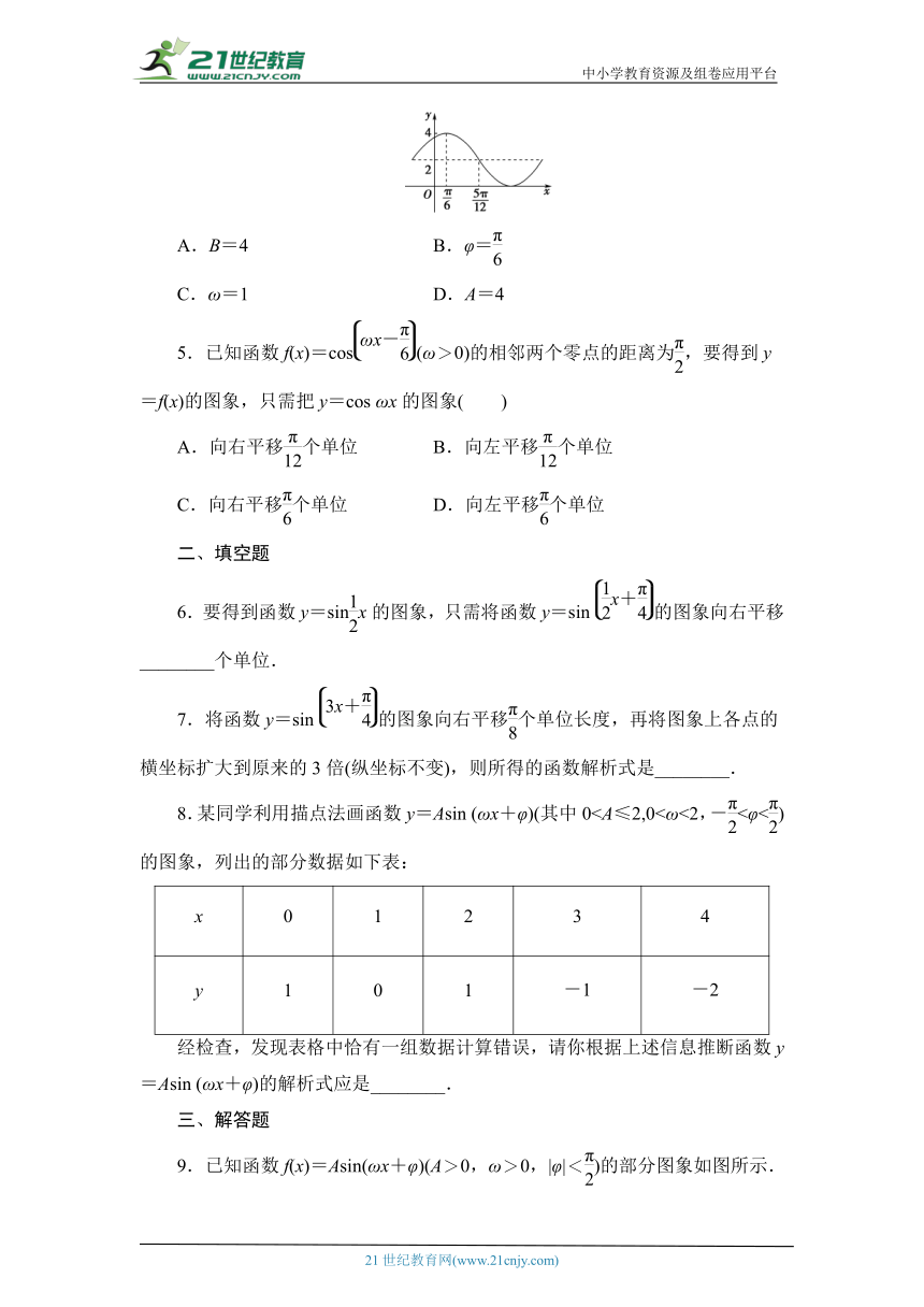 课时分层作业50 匀速圆周运动的数学模型 函数y＝Asin(ωx＋φ)的图象（含解析）