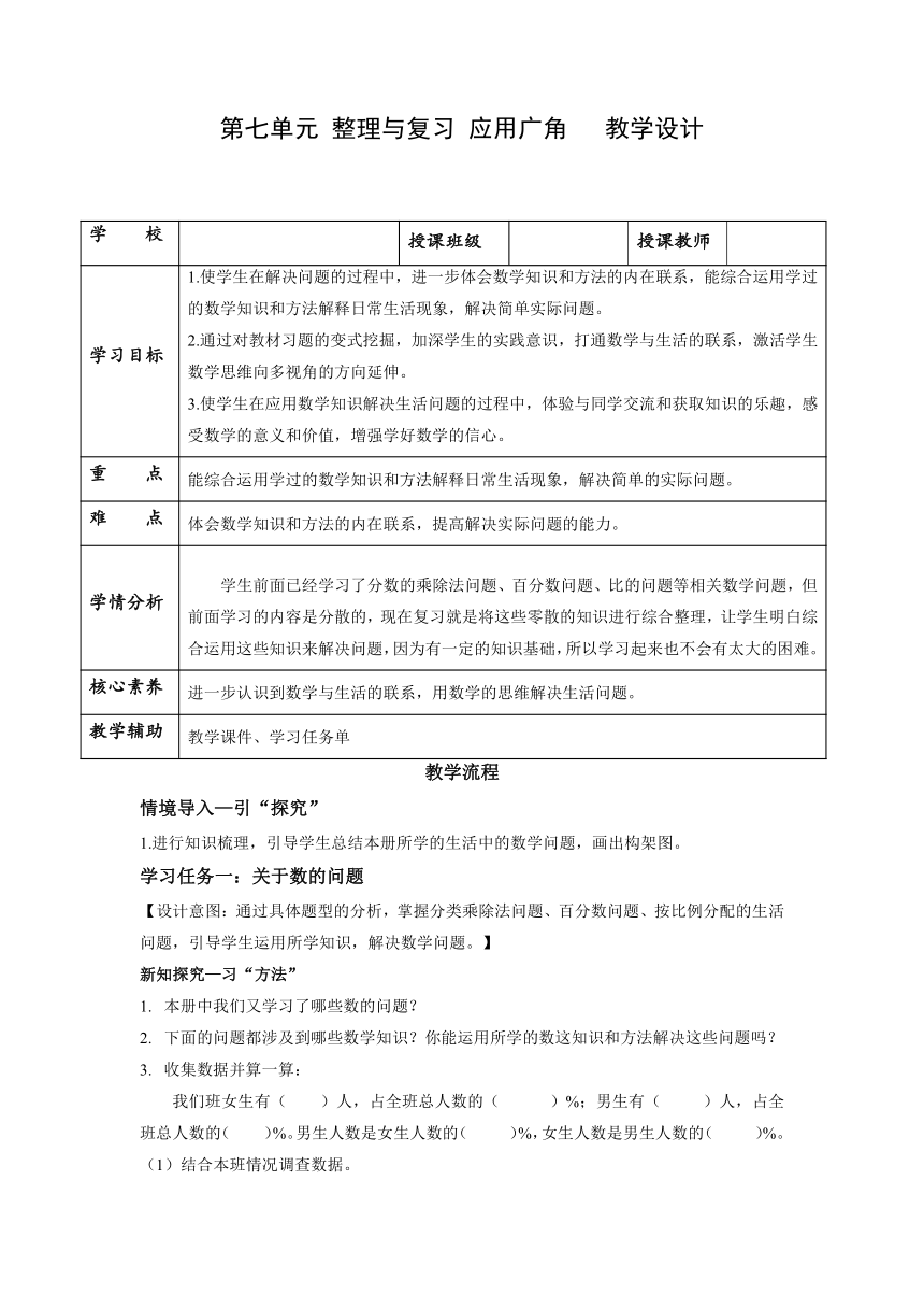 第七单元 整理与复习 应用广角（教学设计）六年级数学上册 苏教版