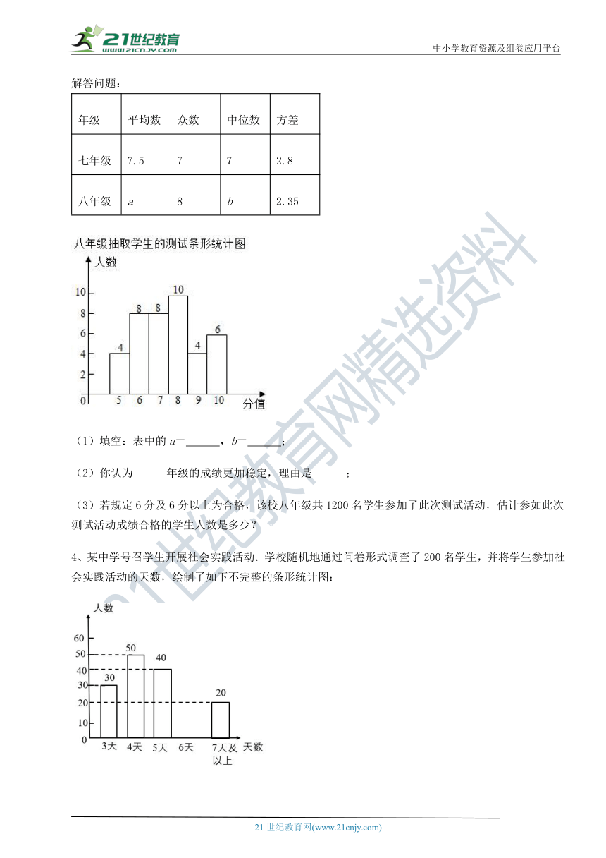 【最新强化训练】沪教版(上海)九下 第二十八章统计初步同步训练试题(含解析)