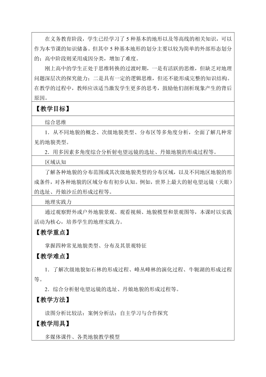 【核心素养目标】4.1常见地貌类型 教案