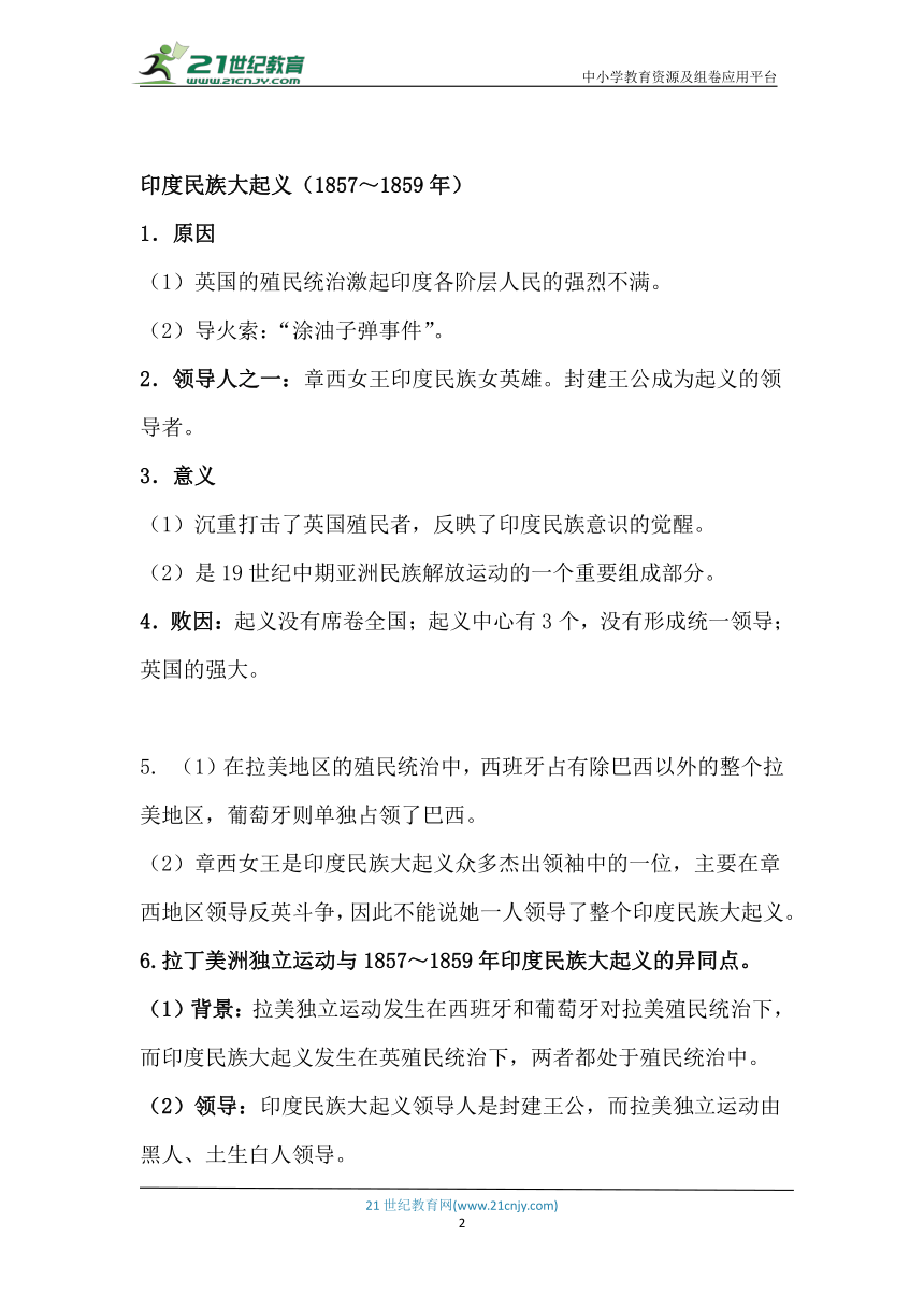 【中考世界史】九年级下册 第一单元 殖民地人民的反抗与资本主义制度的扩展（重点识记手册）