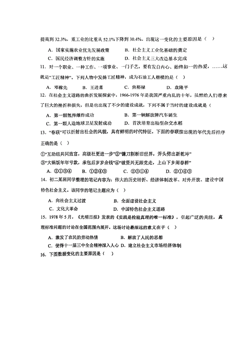 江西省新余市第五中学2023-2024学年八年级下学期4月期中历史试题（图片版 无答案）
