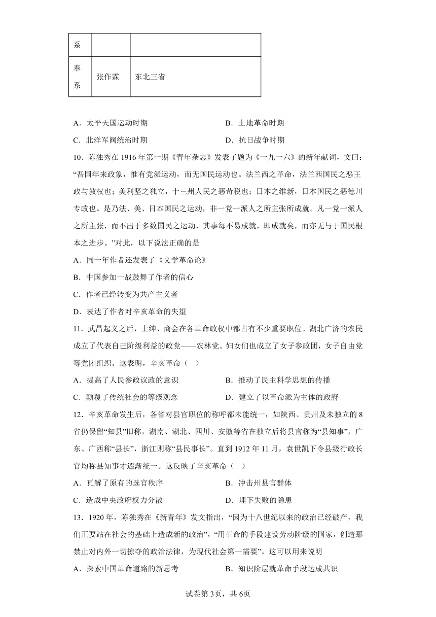 2023年高中历史统编版必修上册第六单元 辛亥革命与中华民国的建立综合测试卷（含答案）