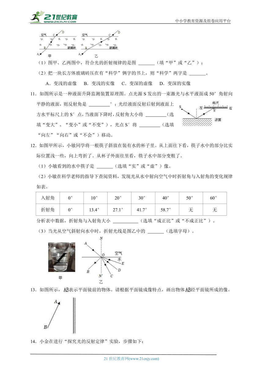 浙教版七下科学期中专题07 光的反射与折射（含答案）