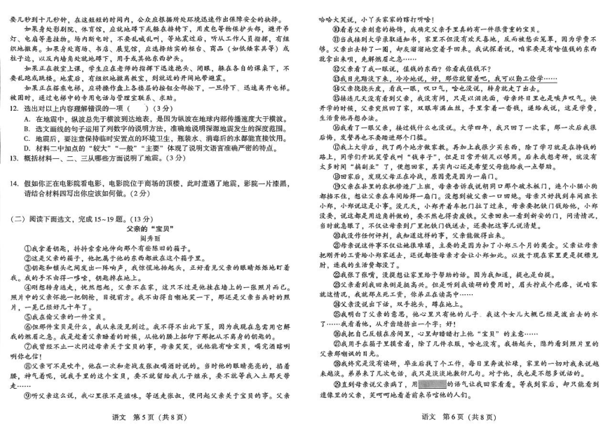 辽宁省沈阳市民办联合体2023-2024学年八年级下学期月考语文试题（图片版，含答案）