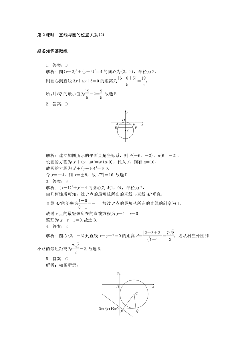 2.5.1直线与圆的位置关系 第2课时 直线与圆的位置关系 课时作业（含解析）