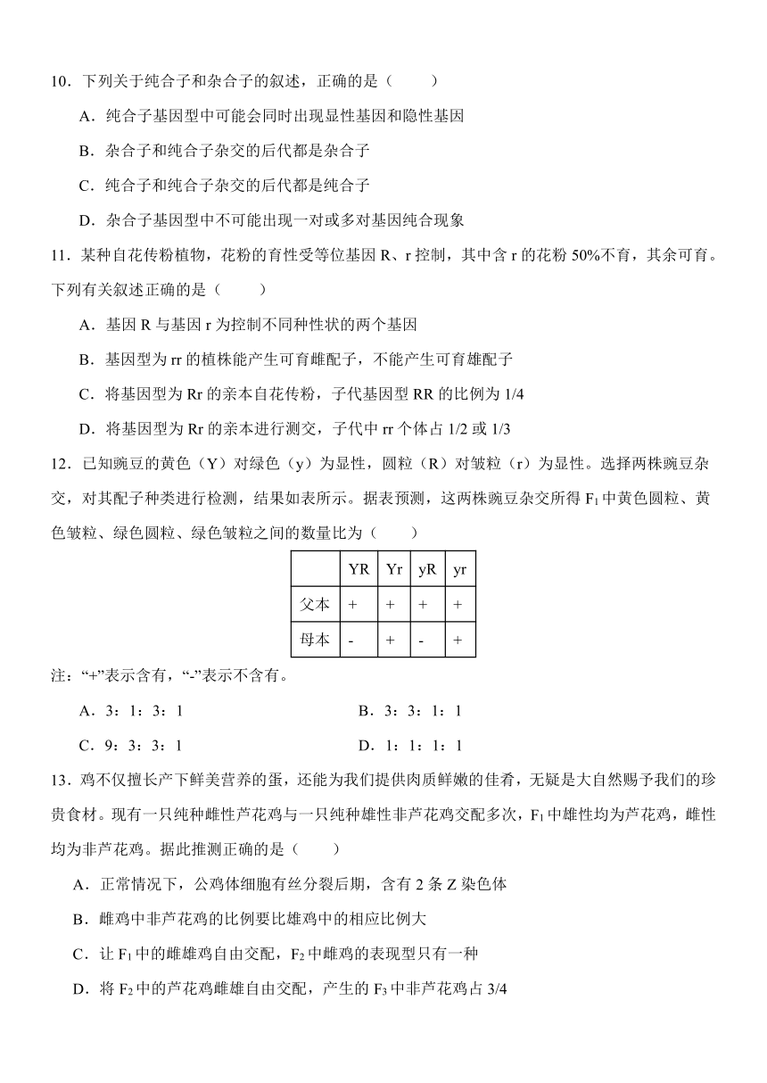 内蒙古自治区鄂尔多斯市达拉特旗第一中学2023-2024学年高一下学期4月第一次学情诊断生物学试题（含答案）