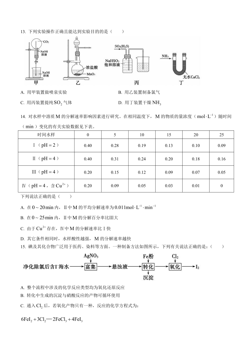 山东省德州市2020-2021学年高一下学期期末考试化学试题 Word版含答案