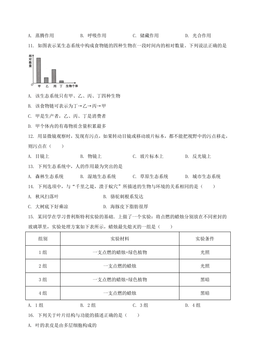 山西省大同市云冈区2022-2023学年七年级（上）生物期末模拟测试（含解析）