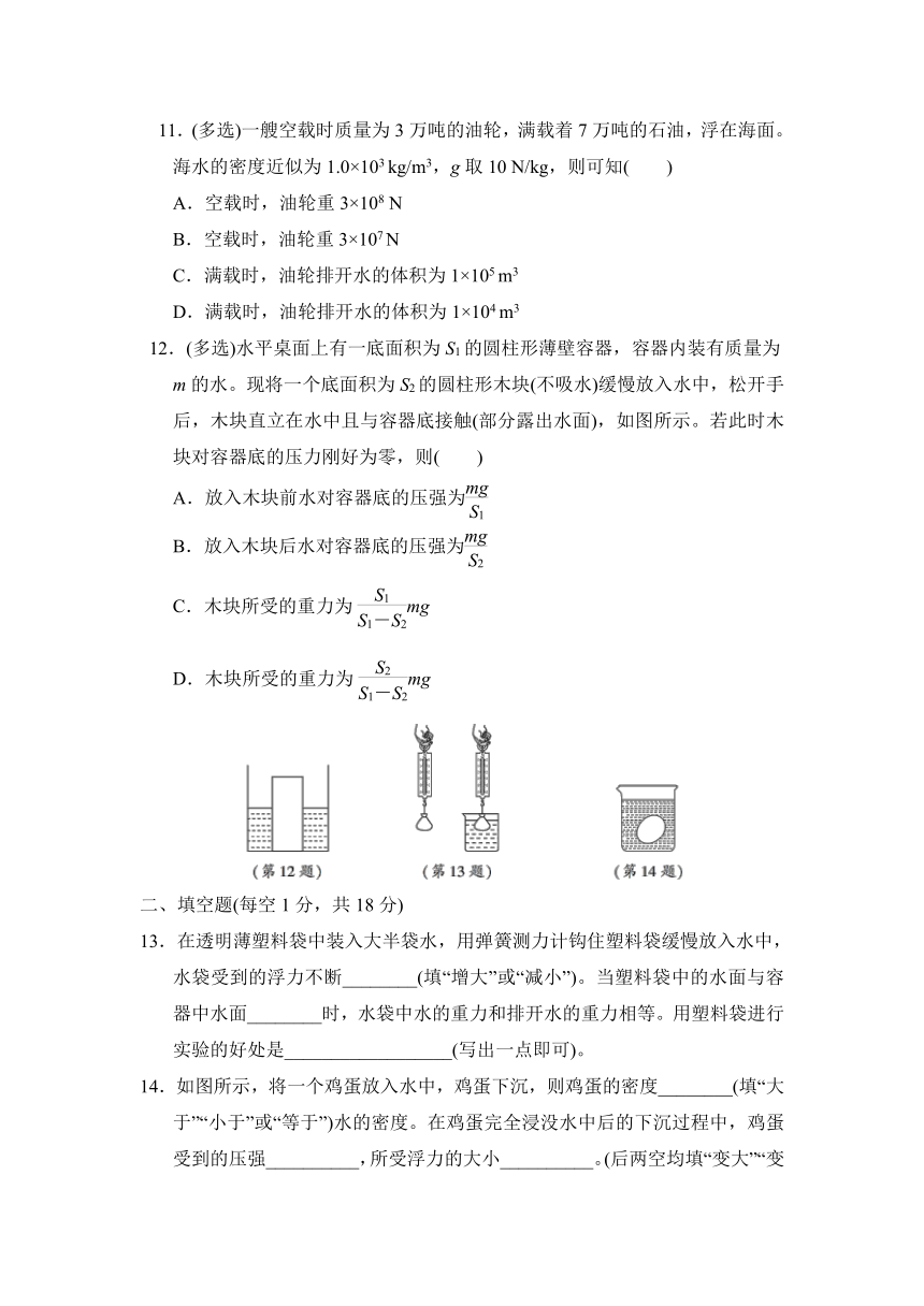 教科版八年级下册物理试卷  第十章流体的力现象 达标检测卷（含答案）