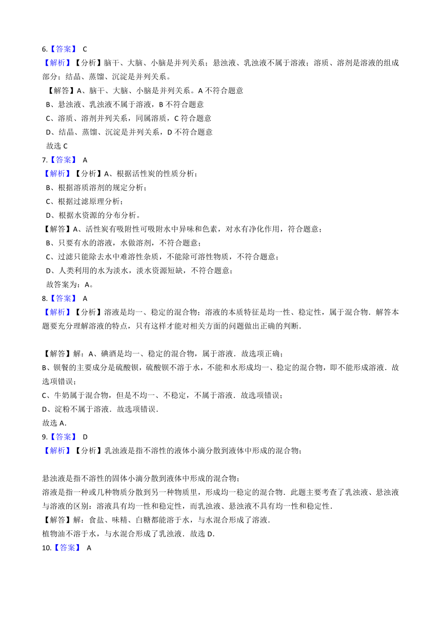 1.4物质在水中的分散状况 同步练习（含解析）