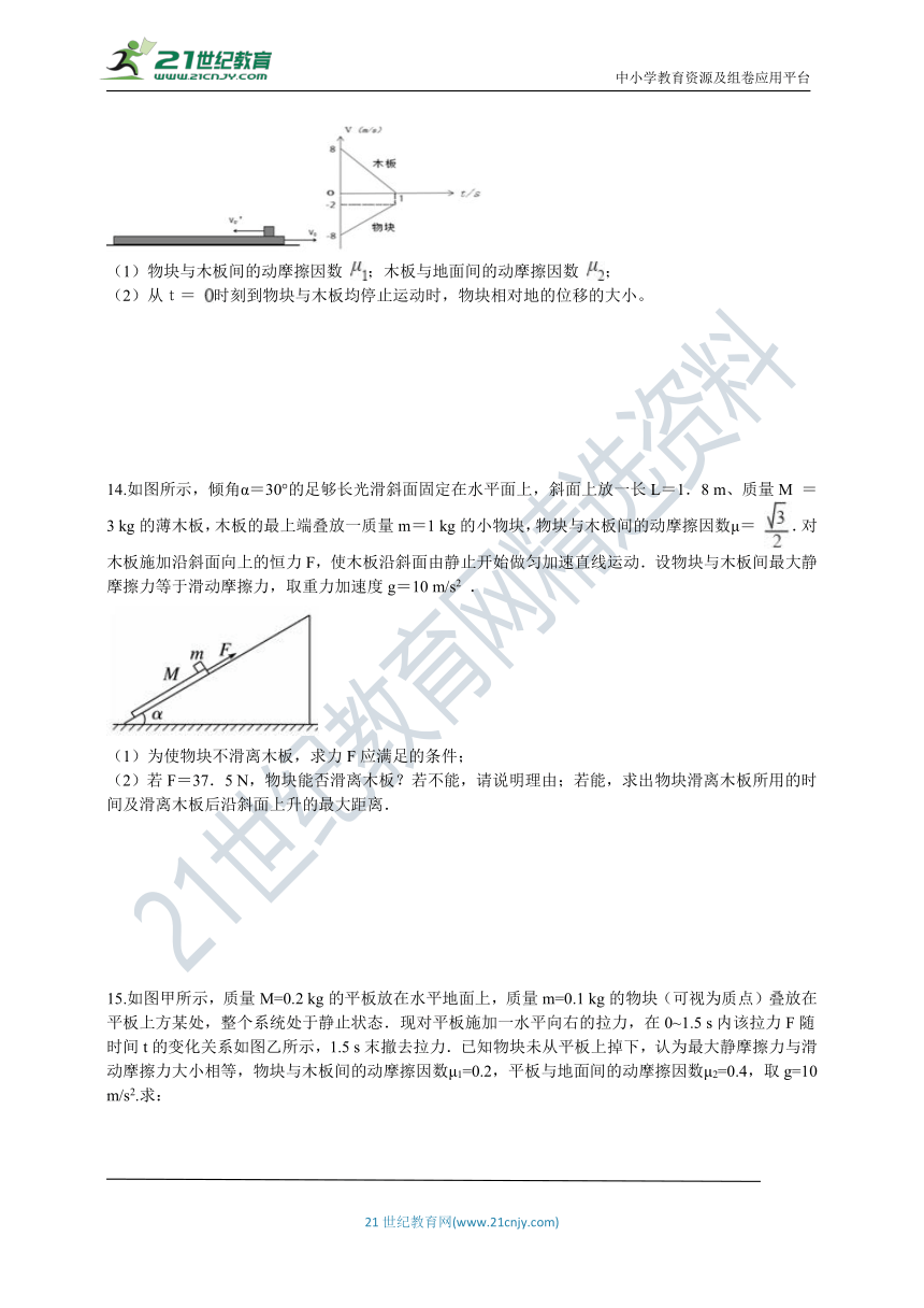 高中物理人教（新课标）必修1同步练习：第四章 专题 板块模型（word版 含解析）