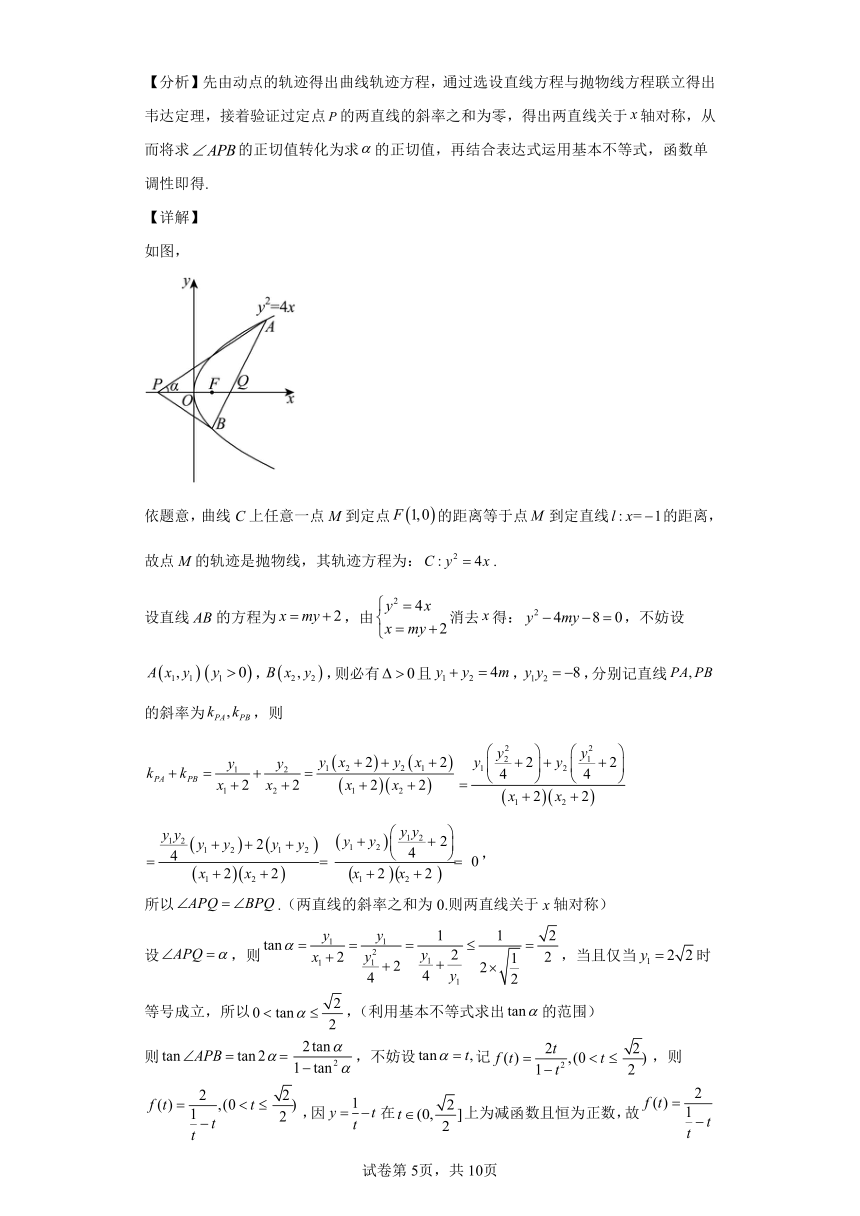 第八章解析几何专题6有关张角的最值问题 学案（含解析） 2024年高考数学复习 每日一题之一题多解