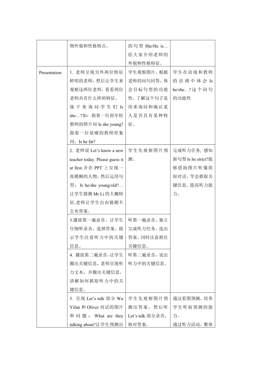 Unit 1 What's he like?  Part A Let’s talk 教案（含教学反思）