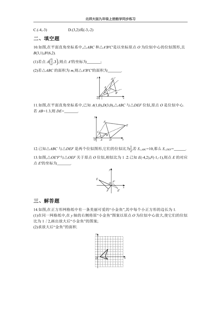 北师大版九年级上册数学同步练习4.8 第2课时 坐标系中的位似图形(Word版 含答案 )