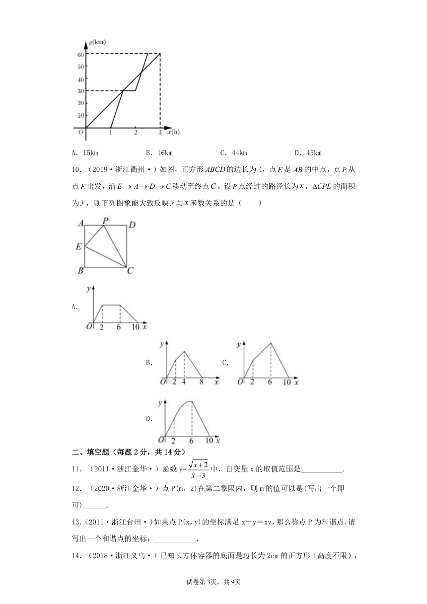 【备考2022】浙江专版数学中考2019-2021年真题分类精编精练（6）坐标系与一次函数（含解析）