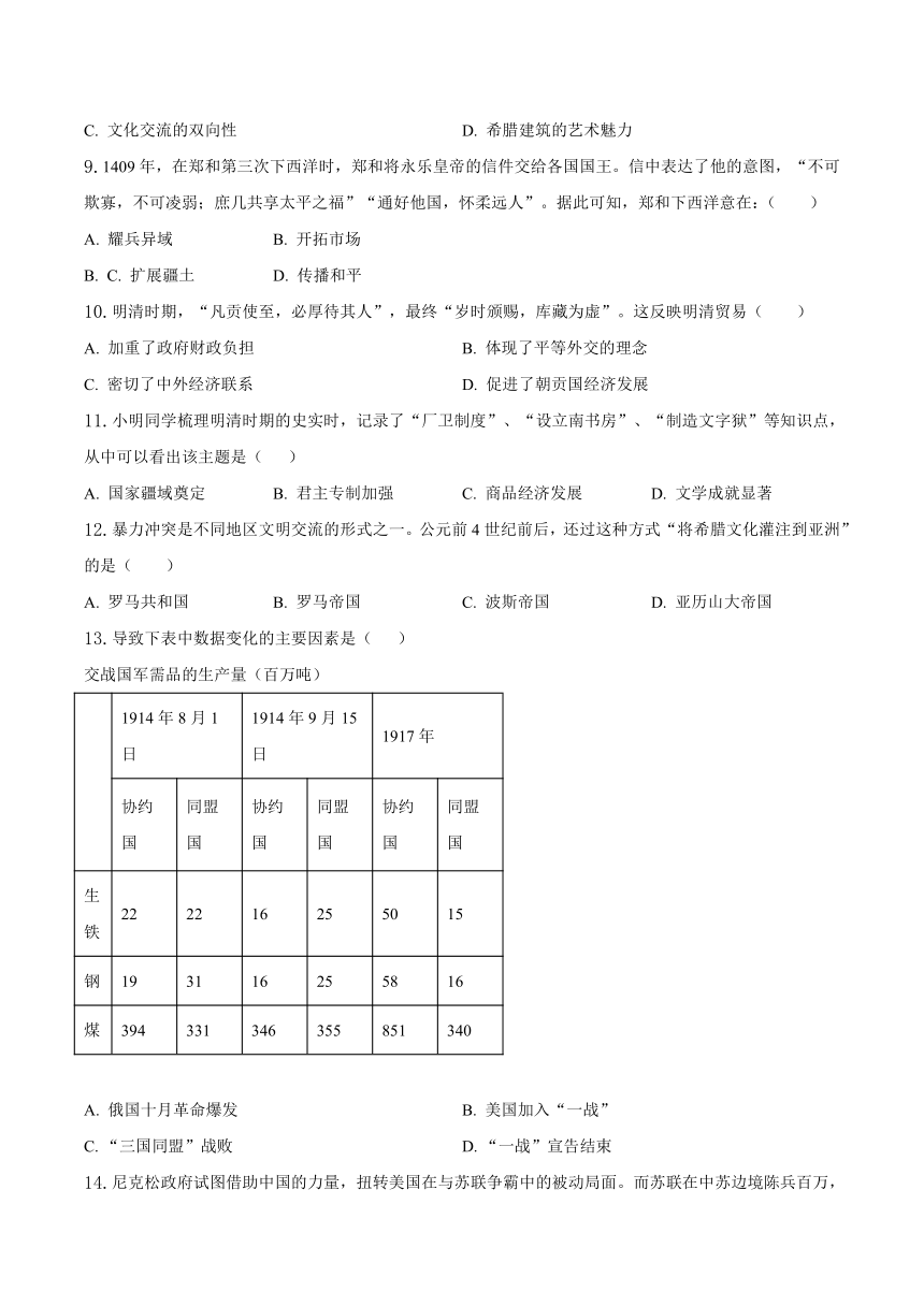 2023年安徽省中考历史学科考前必刷卷01（含解析）