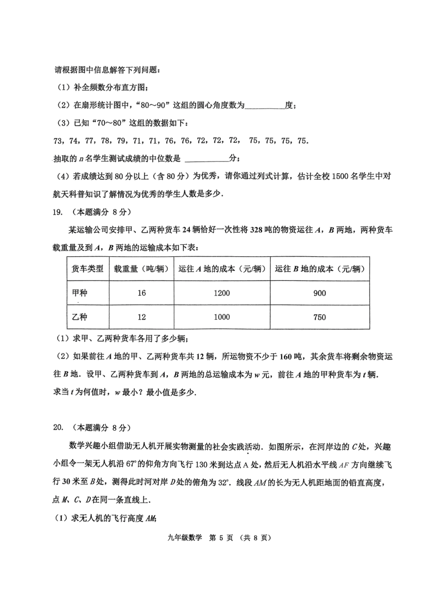 2024年山东省青岛市市北区九年级数学一模试题（pdf、无答案、含答题卡）