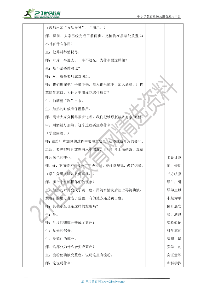 新青岛版科学六三制（2017）五年级下册5.18《光合作用》表格式教案教学设计