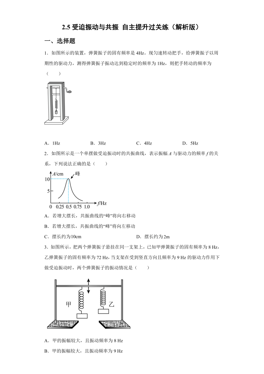 2.5受迫振动与共振 自主提升过关练（word解析版）