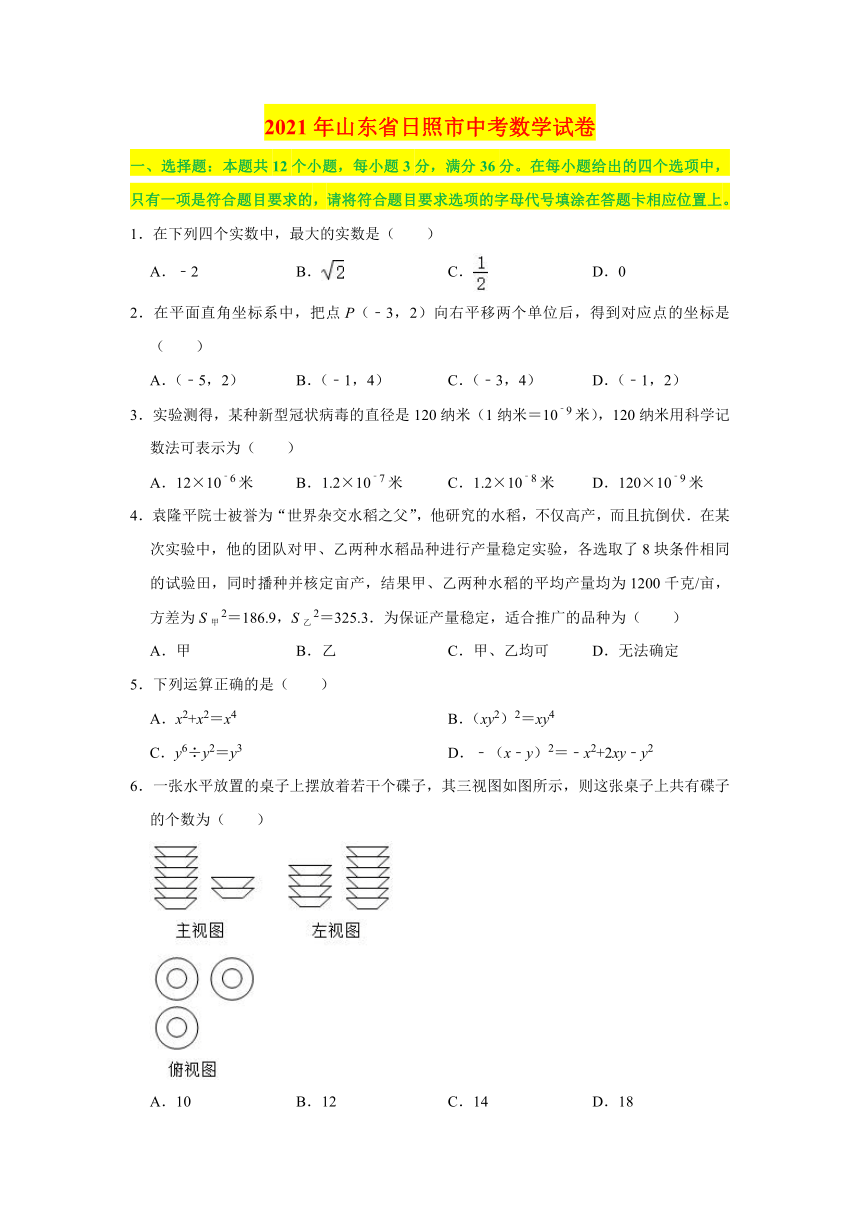 2021年山东省日照市中考数学真题试卷（含答案解析）