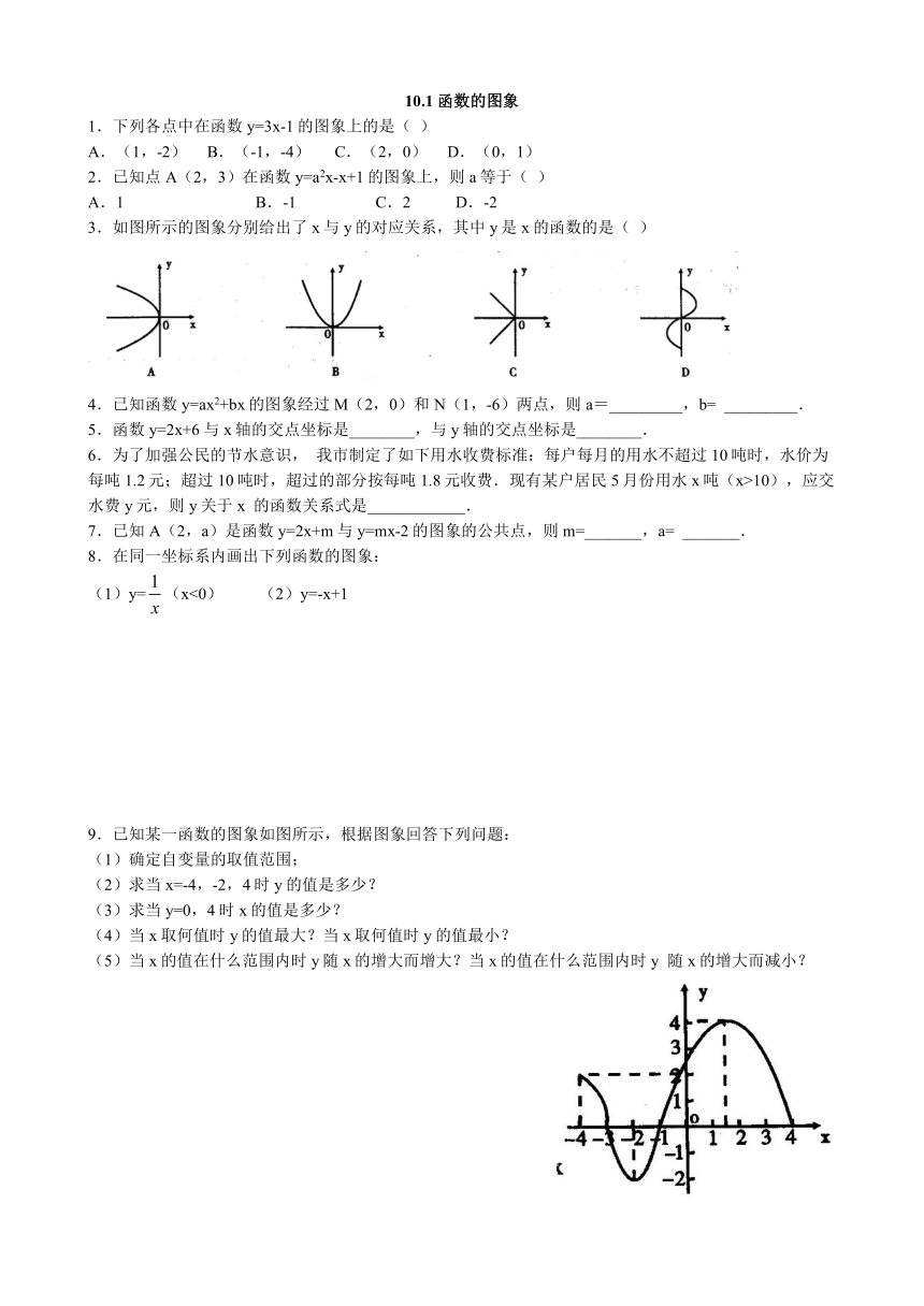 青岛版八年级数学下册 10.1 函数的图象 同步练习（word、含答案）