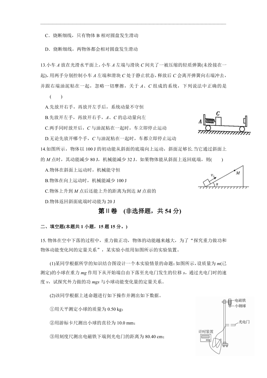 黑龙江省哈尔滨市2020-2021学年高二上学期假期知识总结训练（开学考试）物理试题 Word版含答案