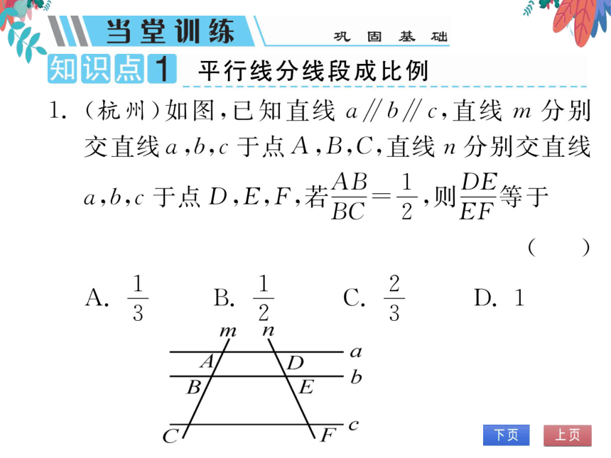 【沪科版】数学九年级上册 22.1 比例线段 第4课时 平行线分线段成比例 习题课件