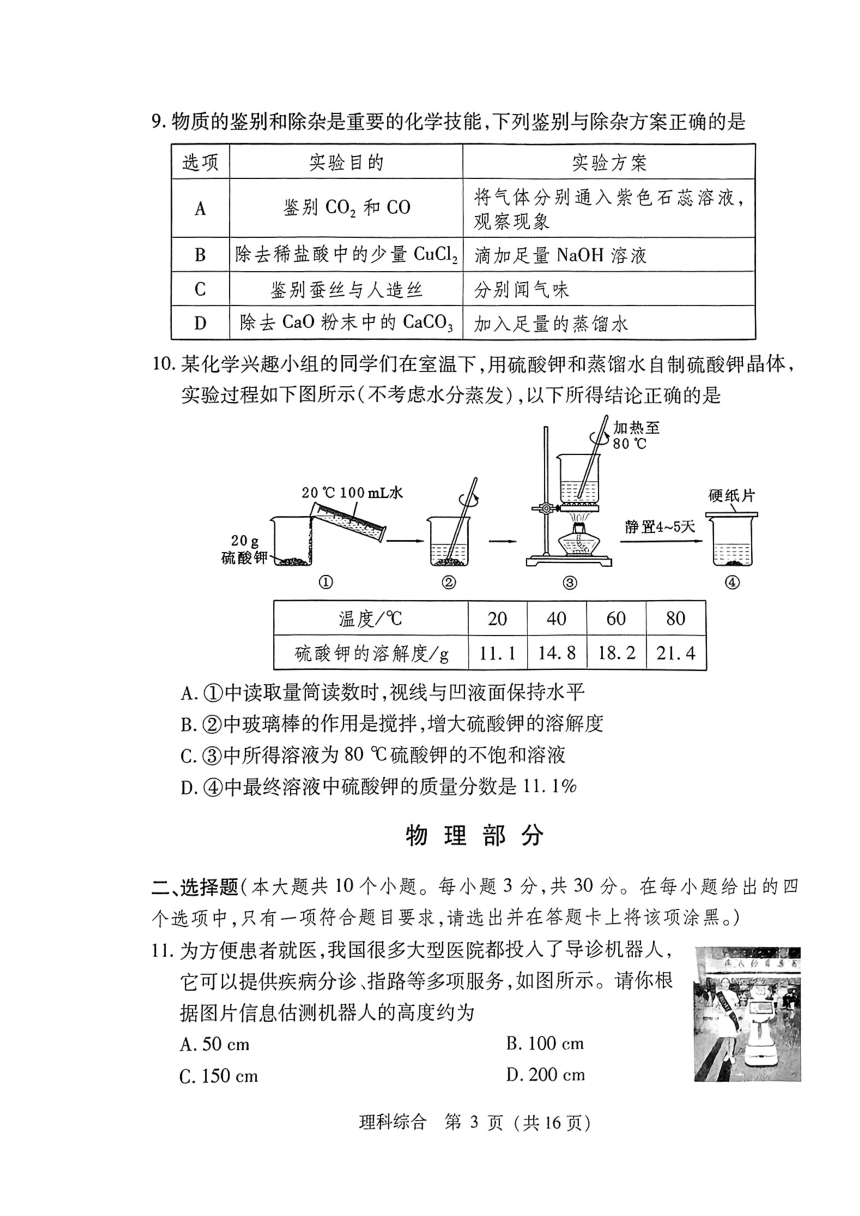 2023年山西省中考信息冲刺卷-压轴与预测（一）理综试卷（PDF版无答案）