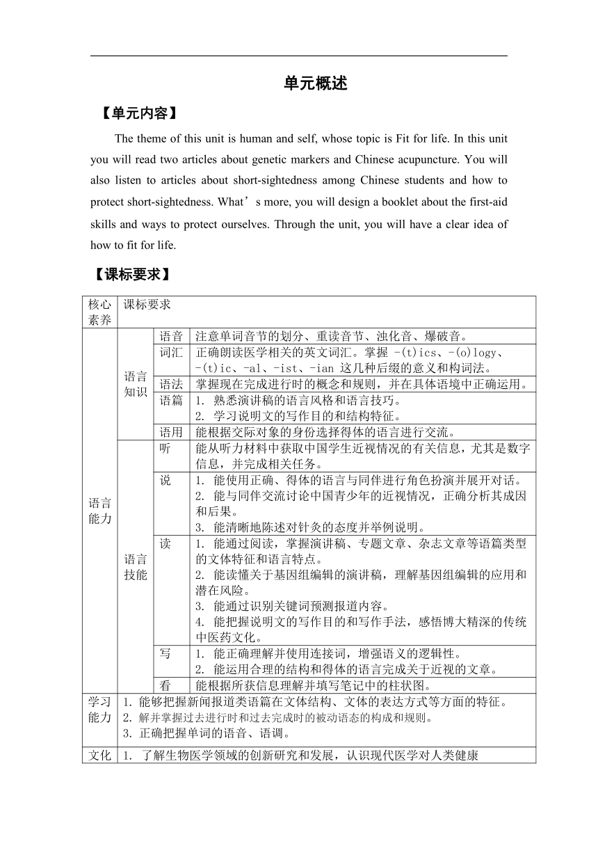 牛津译林版（2019）选择性必修 第二册Unit 3 Fit for life大单元整体学习学程设计