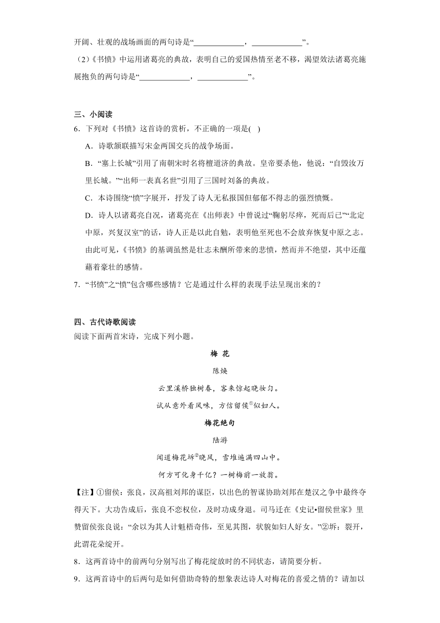 古诗词诵读《书愤》同步练习（含解析）2023-2024学年统编版高中语文选择性必修中册