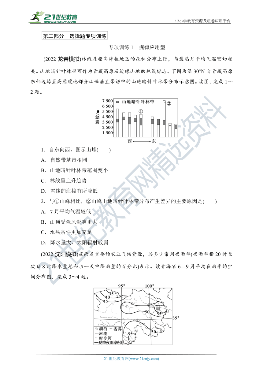 高考地理选择题专项训练规律应用型（word版，含答案及详解）