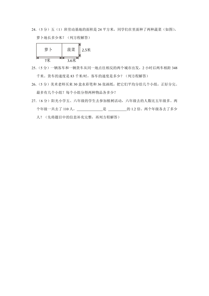 江苏省徐州市丰县2023-2024学年五年级下学期期中数学试卷（带答案）