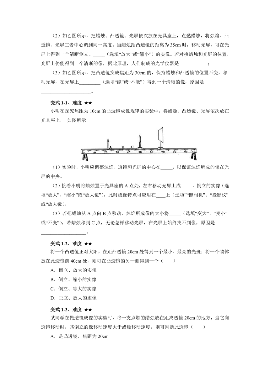 人教版八年级物理上册 _《凸透镜成像的规律》期末复习 学案（无答案）