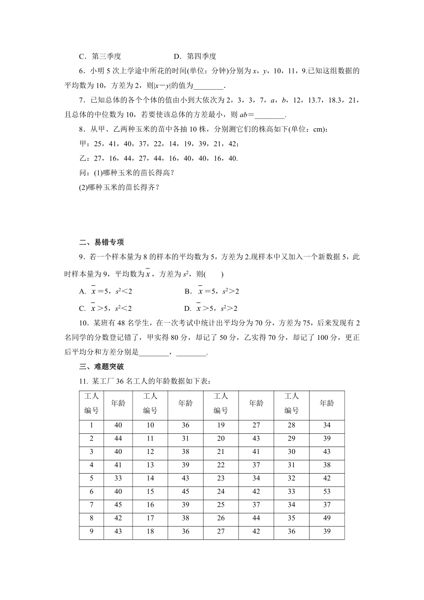 人教B版（2019）数学必修第二册5_1_2数据的数字特征(极差、方差、标准差)课时巩固练（含解析）
